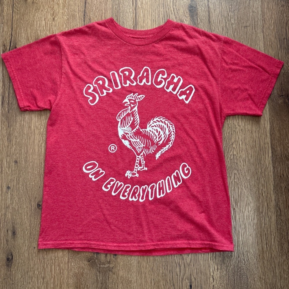 Sriracha On Everything Kids Graphic Tee Red Heather Size L 10/12 Rooster Logo
